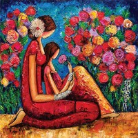 Shazly Khan, Mother Is A Daughter’s Best Friend, 20 x 20 Inch, Acrylic on Canvas, Figurative Paintings, AC-SZK-096